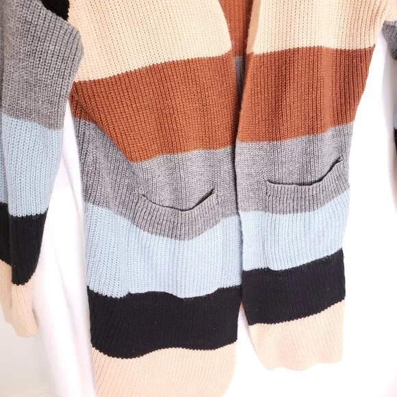Ecowish Multicolor Colorblock Striped Long Knitted Cardigan Sweater Size L - Picture 7 of 14